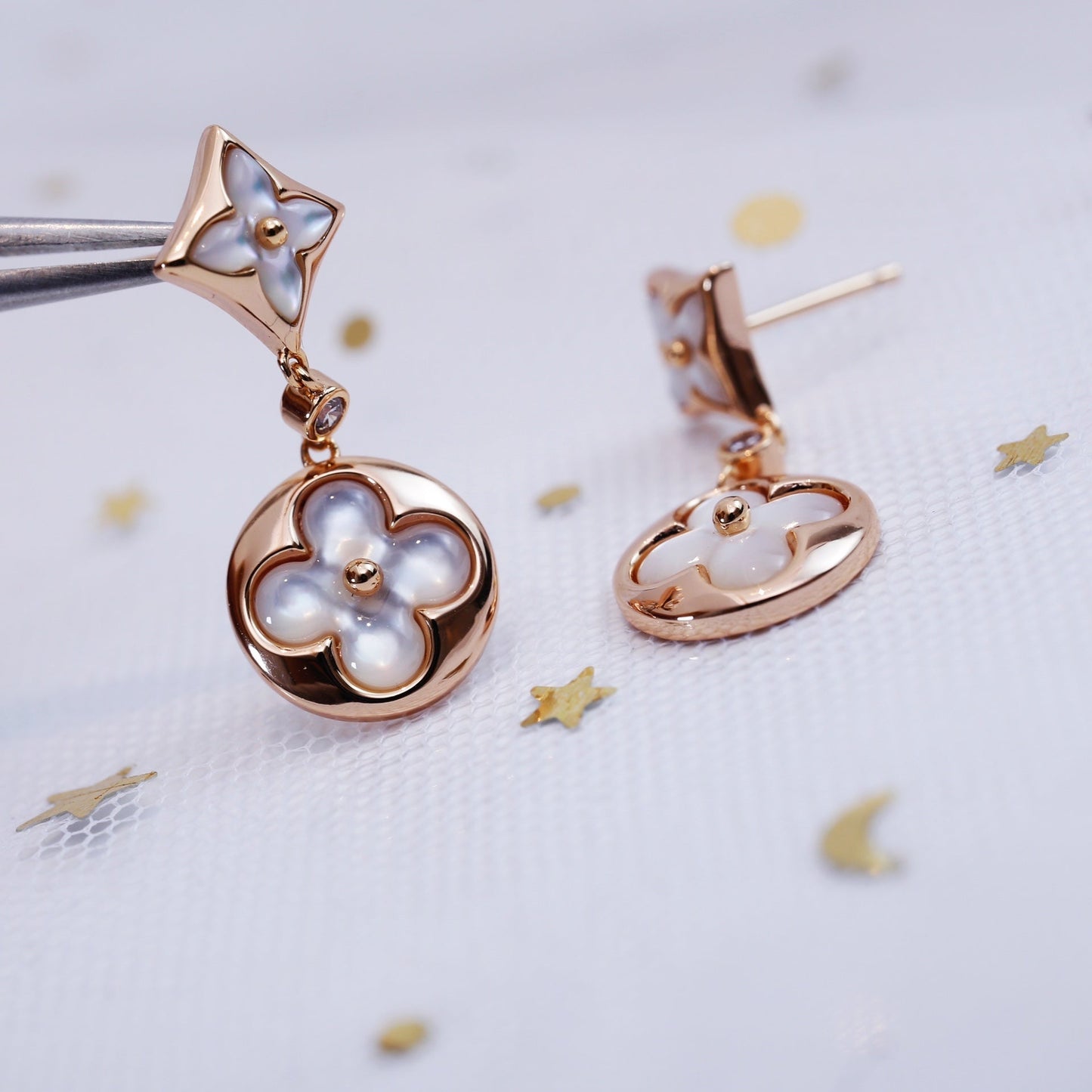 [AuraEcho Jewelry]STAR AND SUN PINK GOLD MOP DROP EARRINGS