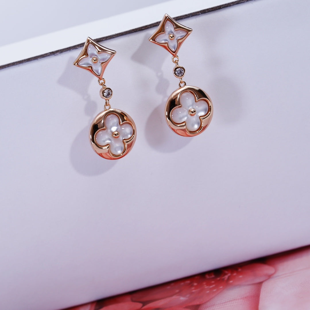 [AuraEcho Jewelry]STAR AND SUN PINK GOLD MOP DROP EARRINGS