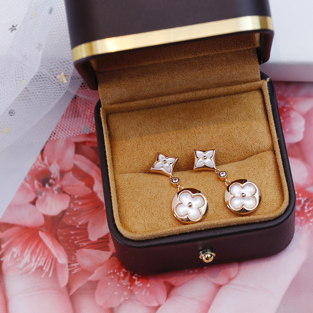 [AuraEcho Jewelry]STAR AND SUN PINK GOLD MOP DROP EARRINGS