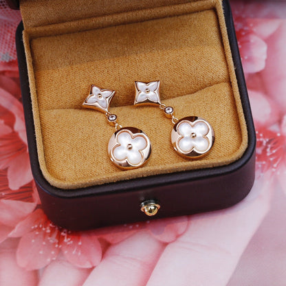 [AuraEcho Jewelry]STAR AND SUN PINK GOLD MOP DROP EARRINGS