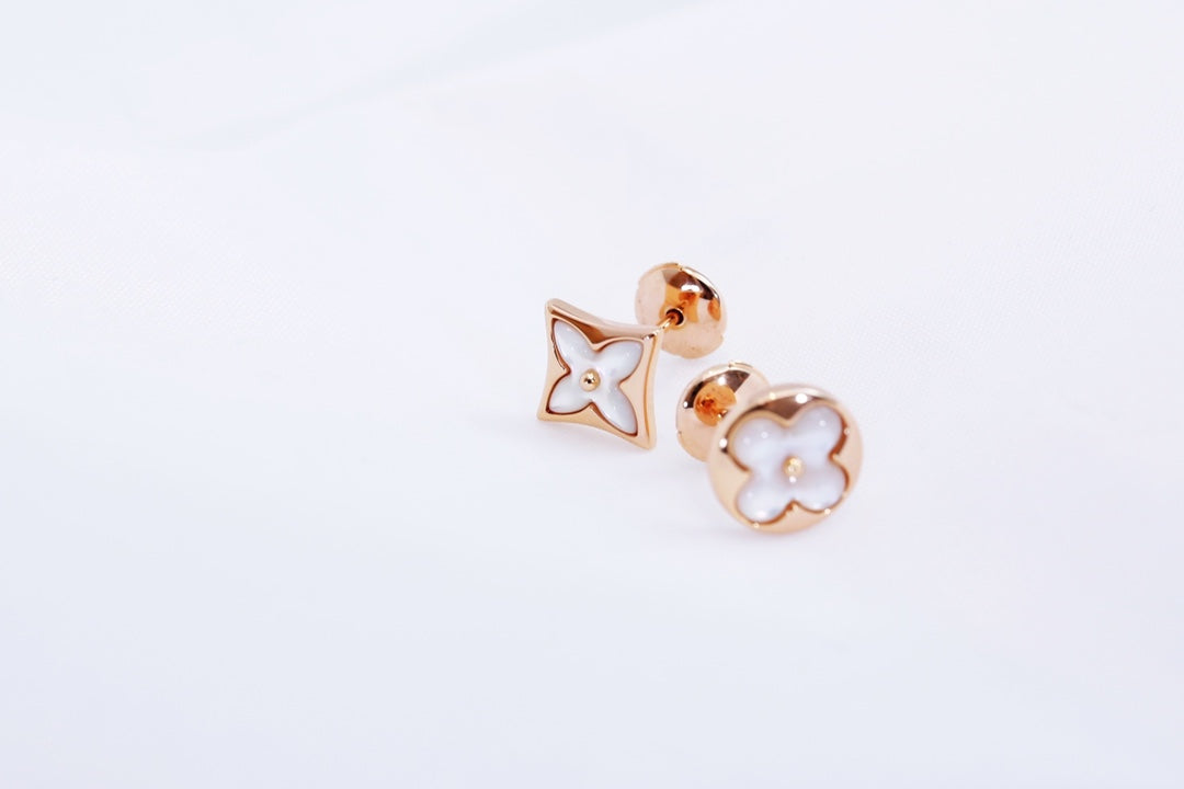 [AuraEcho Jewelry]STAR AND SUN PINK GOLD MOP STUD EARRINGS