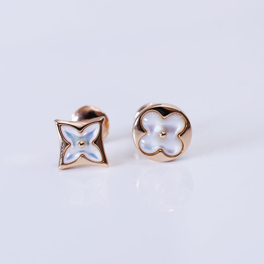 [AuraEcho Jewelry]STAR AND SUN PINK GOLD MOP STUD EARRINGS