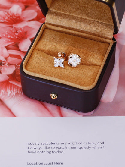 [AuraEcho Jewelry]STAR AND SUN PINK GOLD MOP STUD EARRINGS