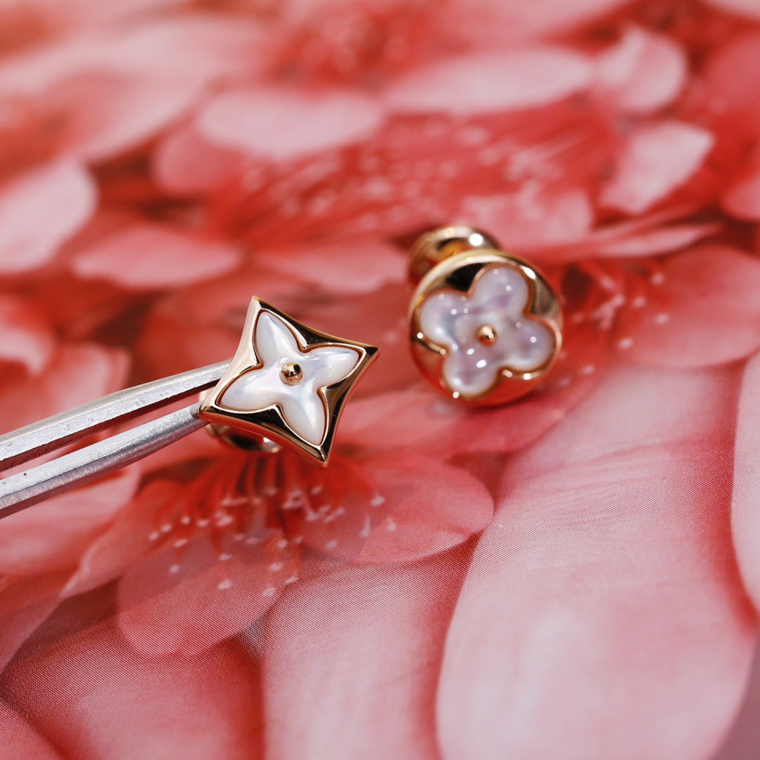 [AuraEcho Jewelry]STAR AND SUN PINK GOLD MOP STUD EARRINGS