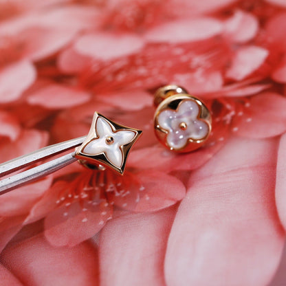 [AuraEcho Jewelry]STAR AND SUN PINK GOLD MOP STUD EARRINGS