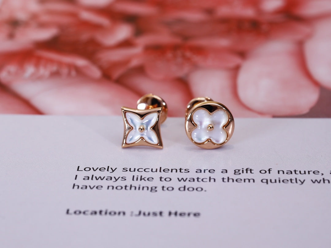 [AuraEcho Jewelry]STAR AND SUN PINK GOLD MOP STUD EARRINGS