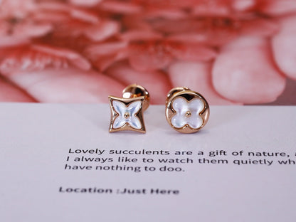 [AuraEcho Jewelry]STAR AND SUN PINK GOLD MOP STUD EARRINGS