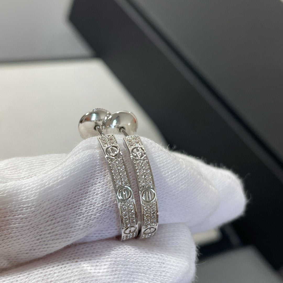 [AuraEcho Jewelry]LOVE DIAMOND SILVER HOOP EARRINGS