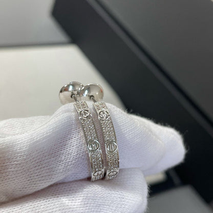 [AuraEcho Jewelry]LOVE DIAMOND SILVER HOOP EARRINGS