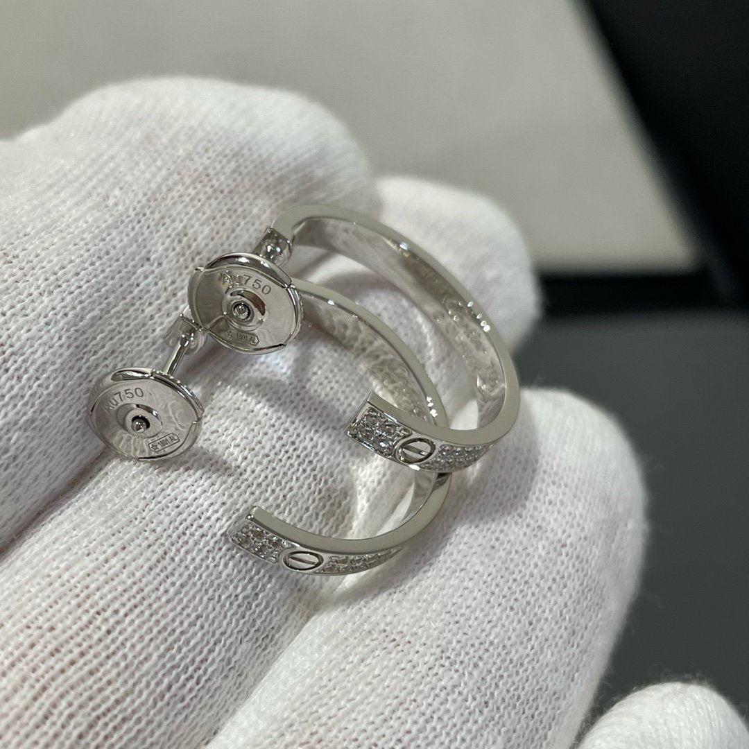 [AuraEcho Jewelry]LOVE DIAMOND SILVER HOOP EARRINGS