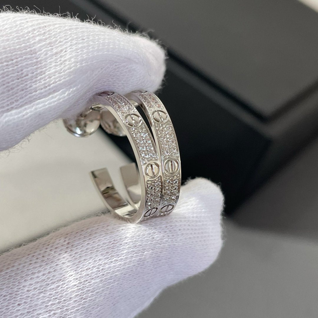 [AuraEcho Jewelry]LOVE DIAMOND SILVER HOOP EARRINGS