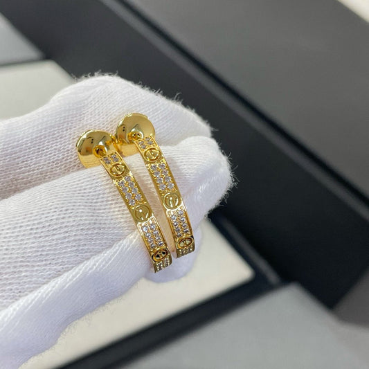 [AuraEcho Jewelry]LOVE DIAMOND GOLD HOOP EARRINGS
