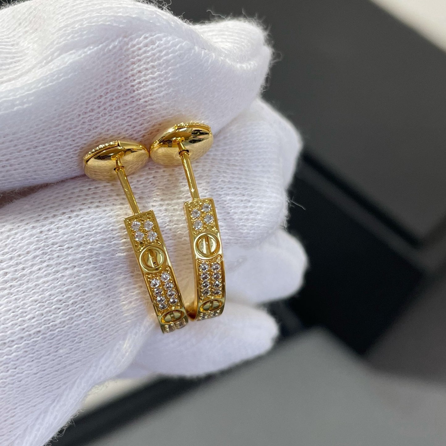 [AuraEcho Jewelry]LOVE DIAMOND GOLD HOOP EARRINGS