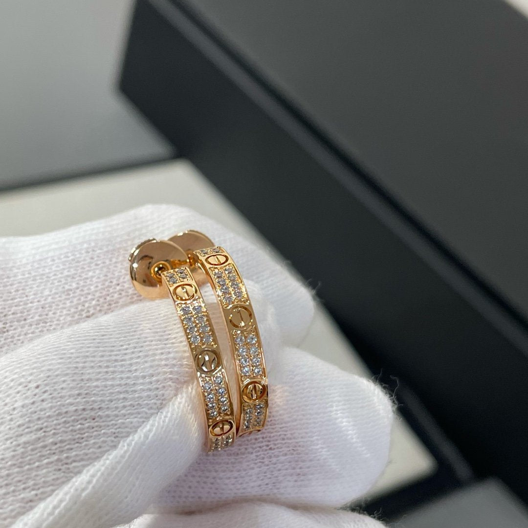 [AuraEcho Jewelry]LOVE DIAMOND PINK GOLD HOOP EARRINGS