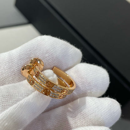[AuraEcho Jewelry]LOVE DIAMOND PINK GOLD HOOP EARRINGS