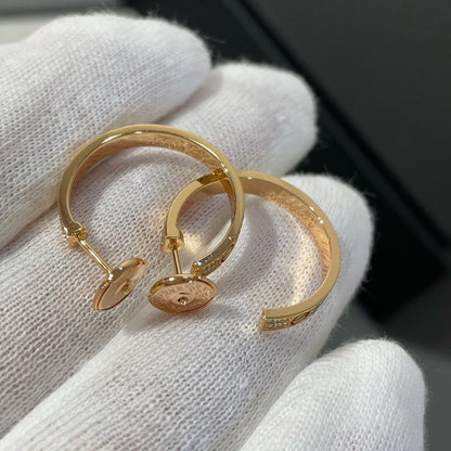 [AuraEcho Jewelry]LOVE DIAMOND PINK GOLD HOOP EARRINGS