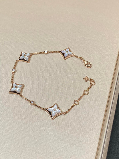 [AuraEcho Jewelry]STAR 4 MOTIF MOP DIAMOND PINK GOLD BRACELET