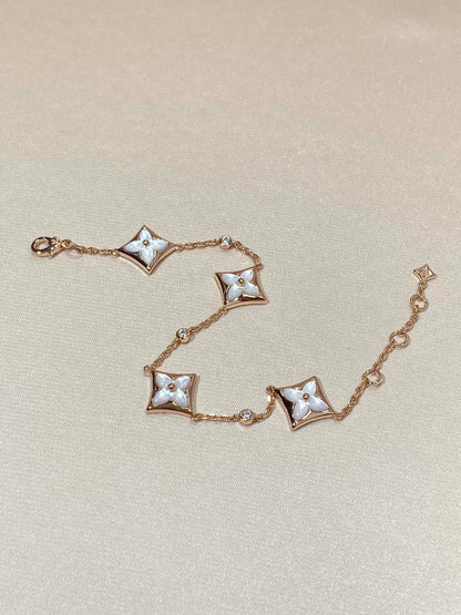 [AuraEcho Jewelry]STAR 4 MOTIF MOP DIAMOND PINK GOLD BRACELET