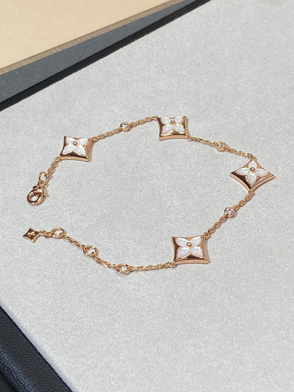 [AuraEcho Jewelry]STAR 4 MOTIF MOP DIAMOND PINK GOLD BRACELET