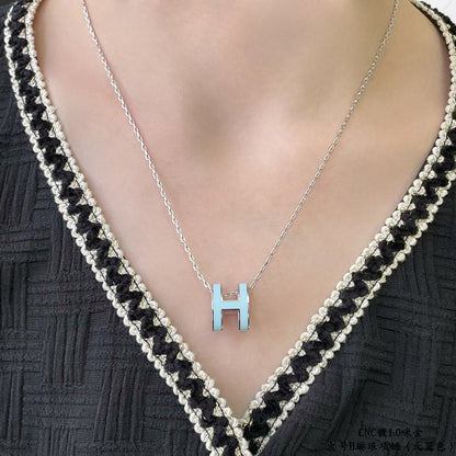 [AuraEcho Jewelry]POP H SKY BLUE NECKLACE
