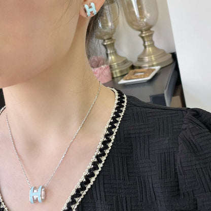 [AuraEcho Jewelry]POP H SKY BLUE NECKLACE