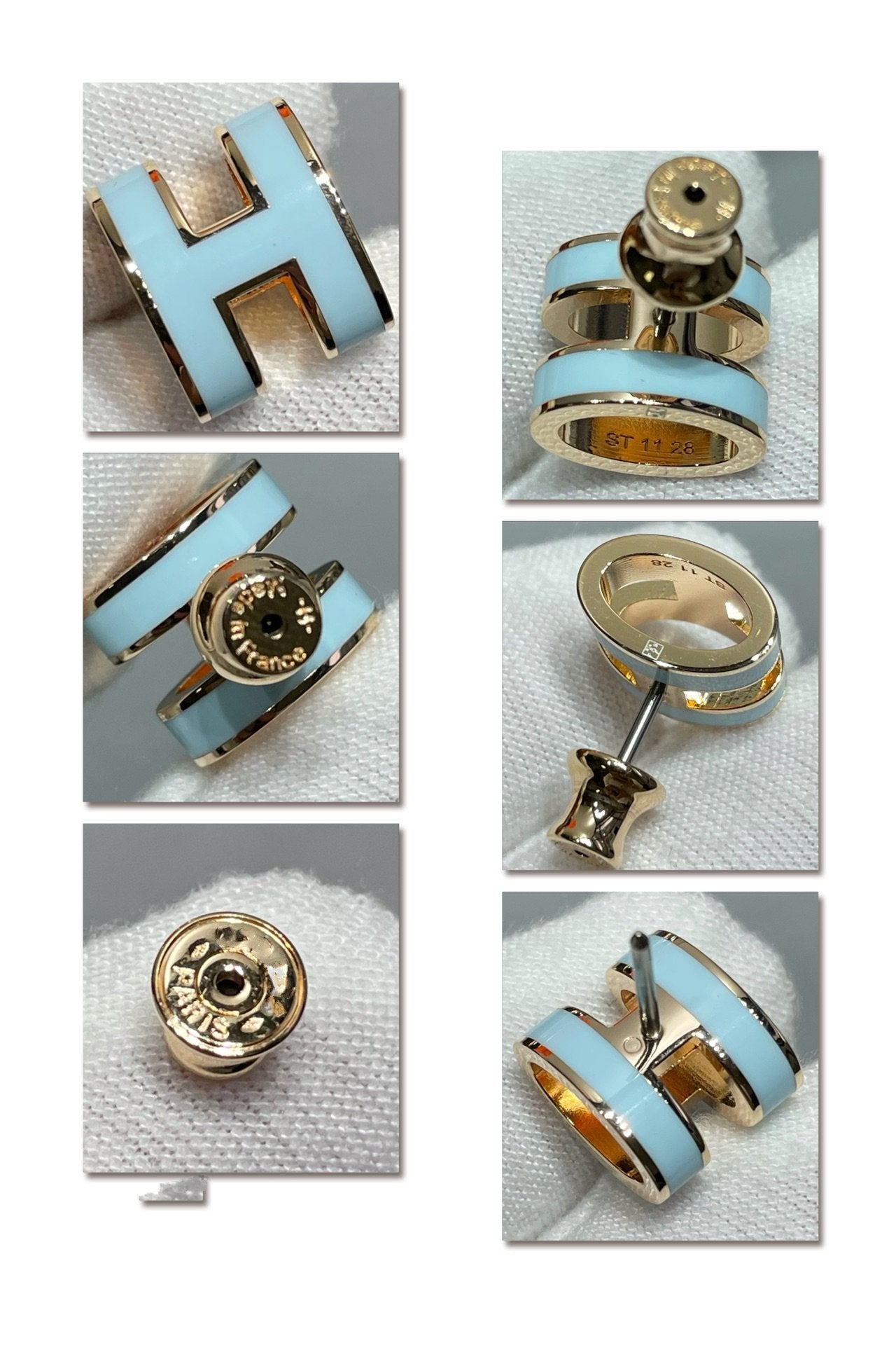 [AuraEcho Jewelry]POP H SKY BLUE STUD EARRINGS