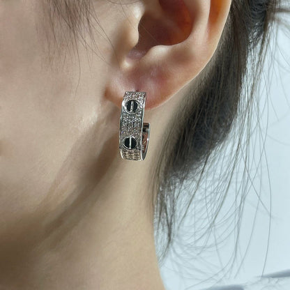 [AuraEcho Jewelry]LOVE CERAMIC DIAMOND PAVED SILVER EARRINGS