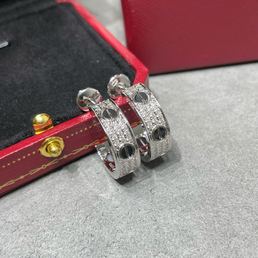 [AuraEcho Jewelry]LOVE CERAMIC DIAMOND PAVED SILVER EARRINGS