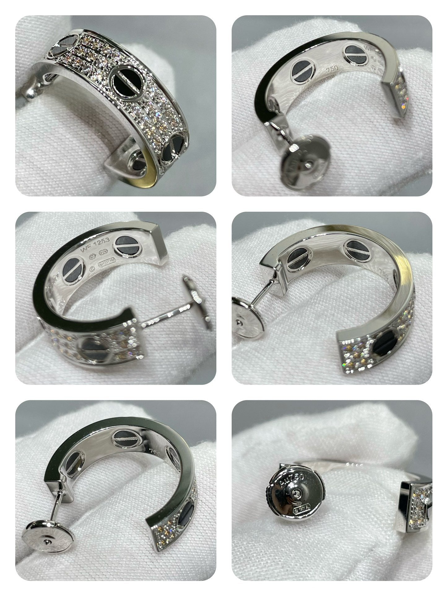 [AuraEcho Jewelry]LOVE CERAMIC DIAMOND PAVED SILVER EARRINGS
