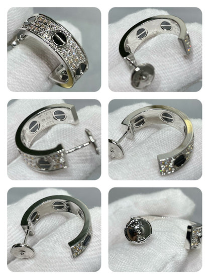 [AuraEcho Jewelry]LOVE CERAMIC DIAMOND PAVED SILVER EARRINGS