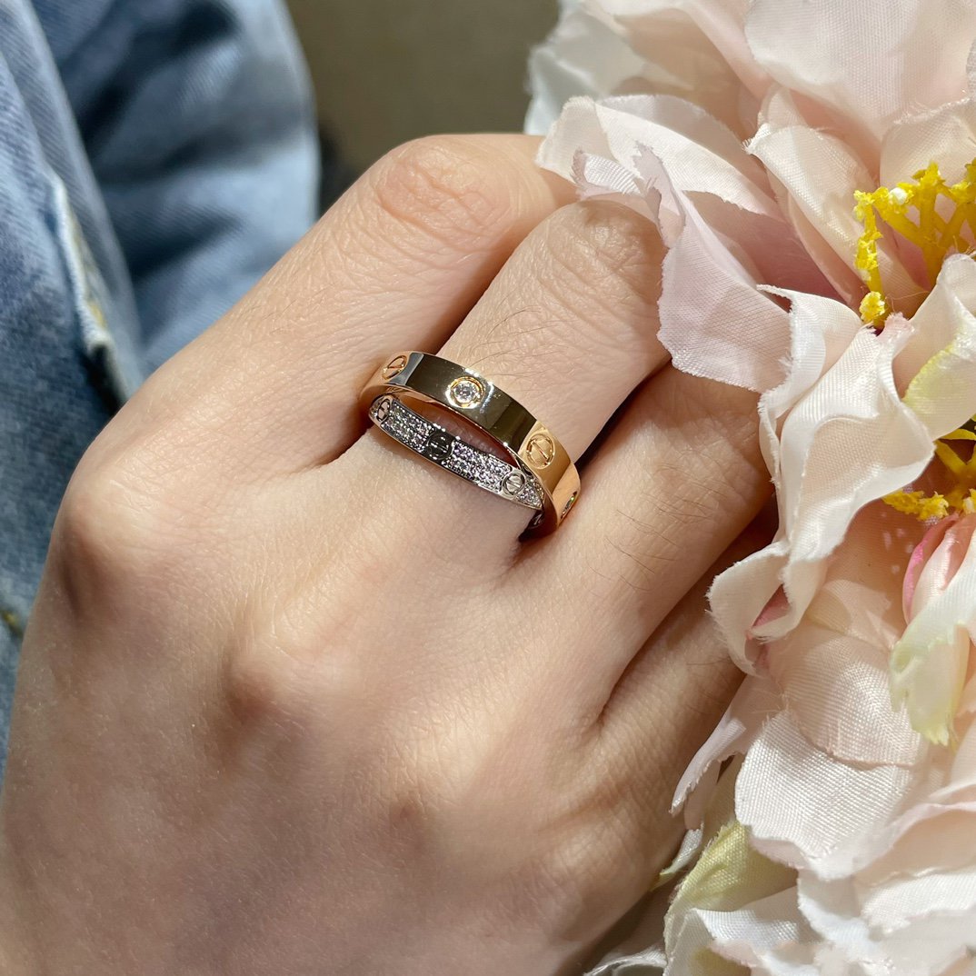 [AuraEcho Jewelry]LOVE PINK GOLD SILVER DIAMOND DOUBLE RING