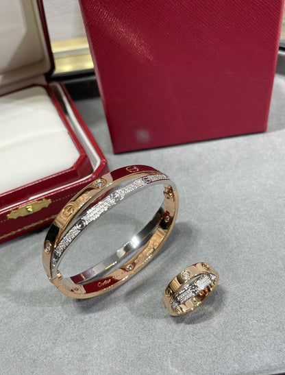 [AuraEcho Jewelry]LOVE PINK GOLD SILVER DIAMOND DOUBLE RING