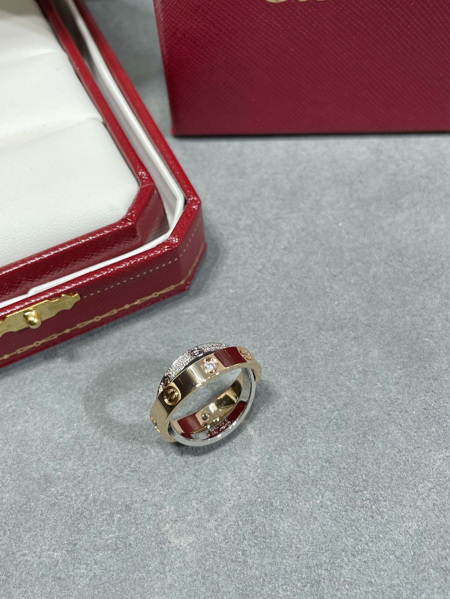 [AuraEcho Jewelry]LOVE PINK GOLD SILVER DIAMOND DOUBLE RING