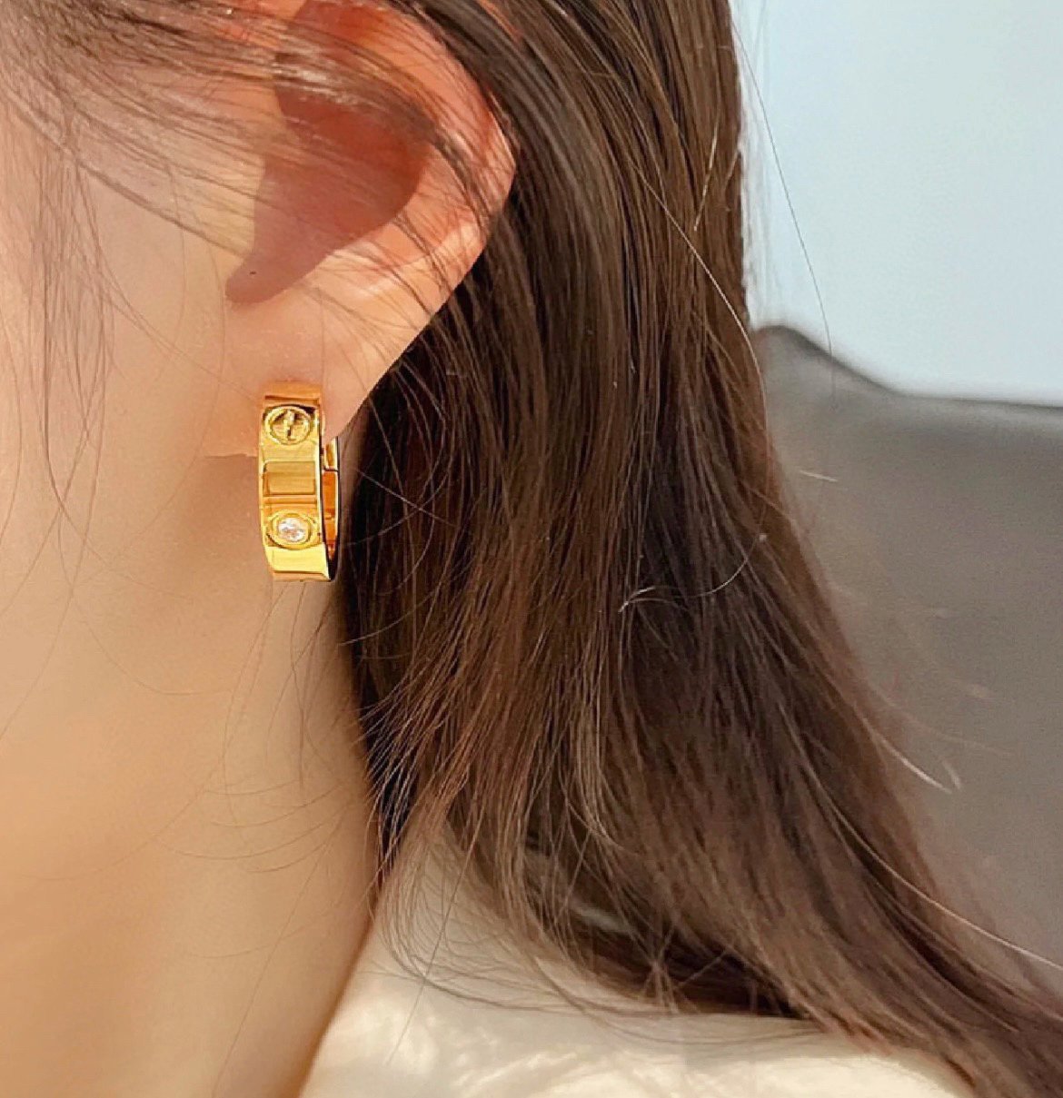 [AuraEcho Jewelry]LOVE 5.5MM 1 DIAMOND EARRINGS