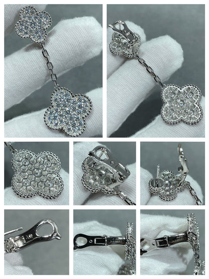 [AuraEcho Jewelry]CLOVER 2 MOTIFS DIAMOND PAVED SILVER EARRINGS