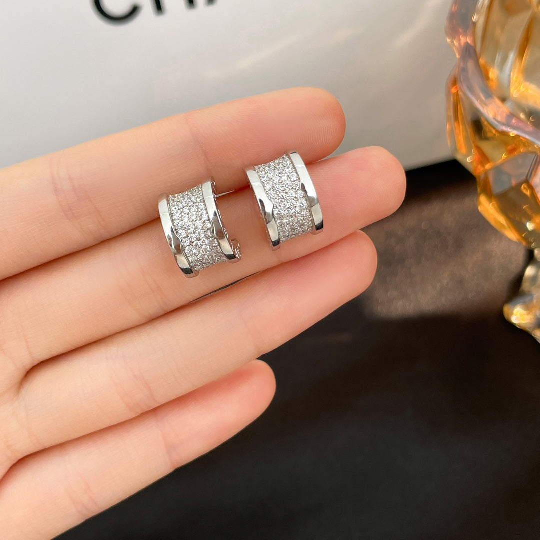 [AuraEcho Jewelry]ZERO 1 DIAMOND PAVED EARRINGS