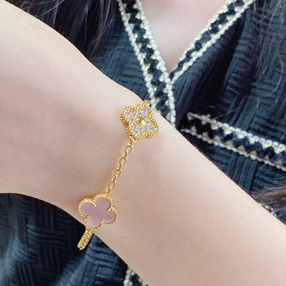 [AuraEcho Jewelry]CLOVER 5 MOTIF DIAMOND PINK MOP PINK GOLD BRACELET