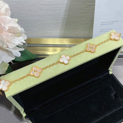 [AuraEcho Jewelry]CLOVER 5 MOTIF DIAMOND PINK MOP PINK GOLD BRACELET