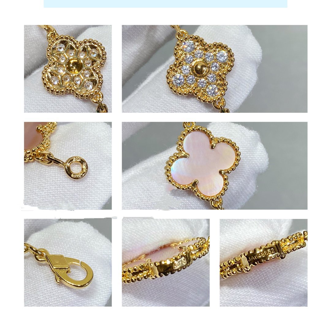 [AuraEcho Jewelry]CLOVER 5 MOTIF DIAMOND PINK MOP PINK GOLD BRACELET
