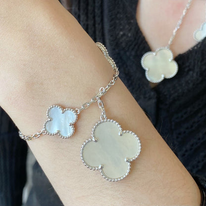 [AuraEcho Jewelry]CLOVER 5 MOTIF WHITE MOP SILVER BRACELET