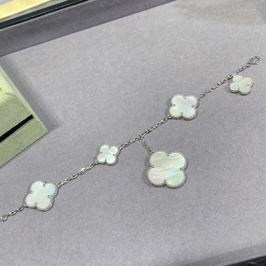 [AuraEcho Jewelry]CLOVER 5 MOTIF WHITE MOP SILVER BRACELET