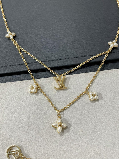 [AuraEcho Jewelry]FLOWERGRAM GOLD MOP DOUBLE ROW NECKLACE