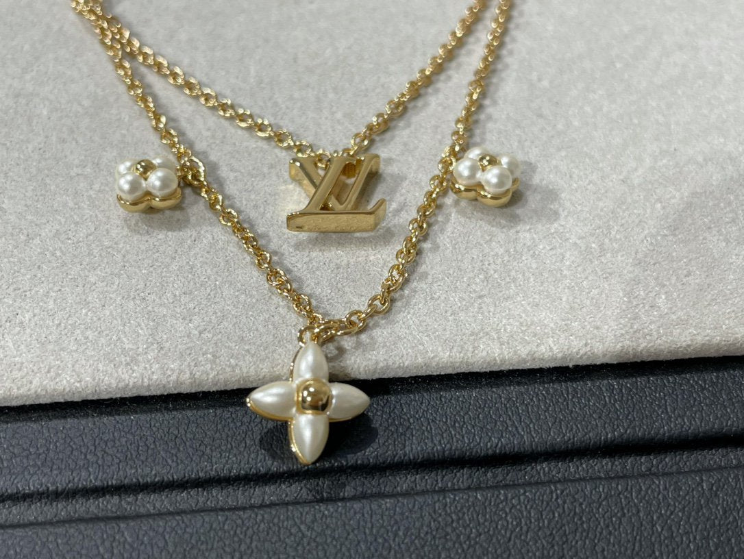 [AuraEcho Jewelry]FLOWERGRAM GOLD MOP DOUBLE ROW NECKLACE