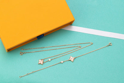 [AuraEcho Jewelry]STAR PINK MOP 1 DIAMOND PINK GOLD NECKLACE
