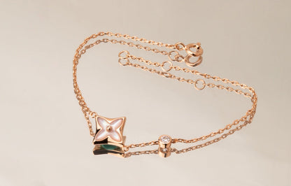 [AuraEcho Jewelry]STAR PINK MOP 1 DIAMOND PINK GOLD NECKLACE