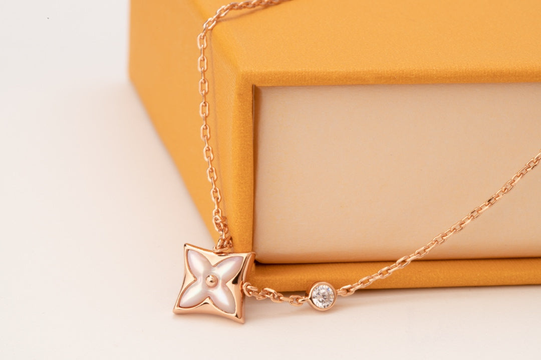 [AuraEcho Jewelry]STAR PINK MOP 1 DIAMOND PINK GOLD NECKLACE
