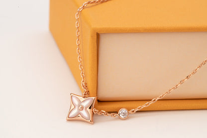 [AuraEcho Jewelry]STAR PINK MOP 1 DIAMOND PINK GOLD NECKLACE