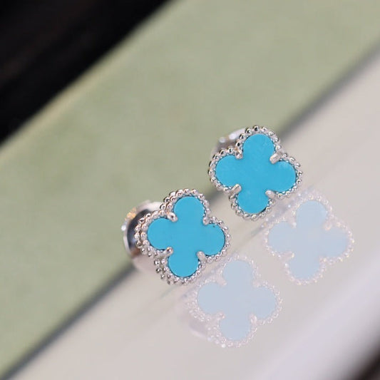 [AuraEcho Jewelry]CLOVER MINI TURQUOISE SILVER STUD EARRINGS