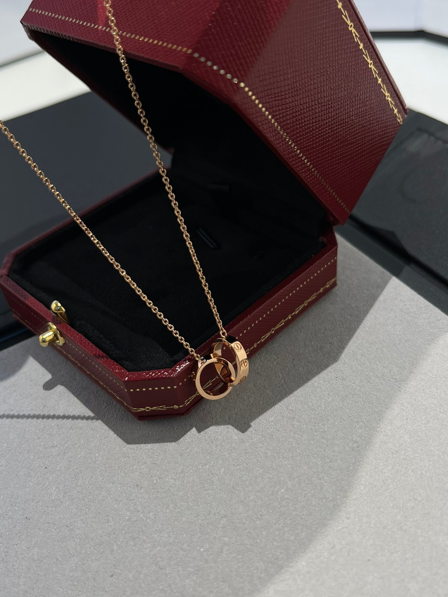 [AuraEcho Jewelry]LOVE NECKLACE DOUBLE RING PINK GOLD