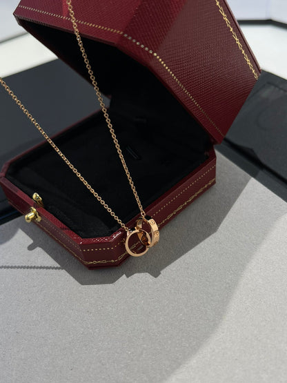 [AuraEcho Jewelry]LOVE NECKLACE DOUBLE RING PINK GOLD